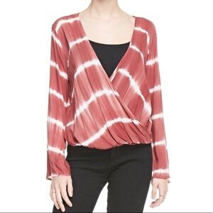 Tie Dye Wrap Top Semi Crop Shirt Mod On Trend Lightweight Comfy Pink Medium